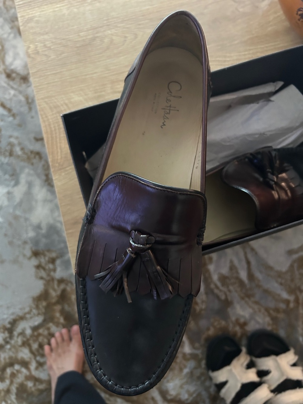 Cole Haan Men’s Burgundy Tassel Fringe Leather Loafers